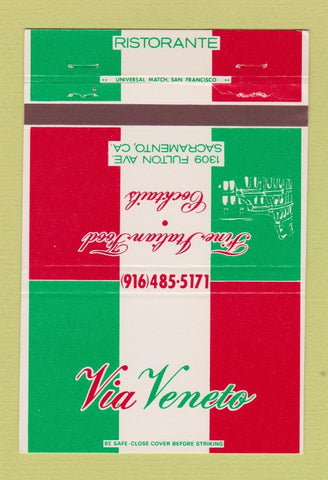 Matchbook Cover - Via Veneto Italian Restaurant Sacramento CA 40 Strike