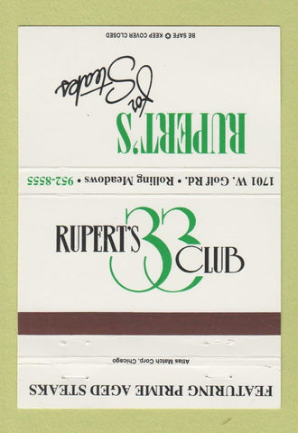 Matchbook Cover - Rupert's Steaks Rolling Meadows IL 40 Strike