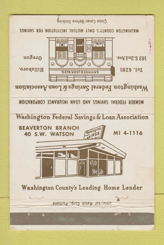 Matchbook Cover - Washington Federal Savings and Loan Hillsboro OR 40 Strike