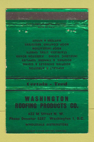 Matchbook Cover - Washington Roofing Products Washington DC GREEN 40 Strike