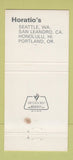 Matchbook Cover - Horatio's Seattle WA Honolulu Hawaii Portland OR 30 Strike