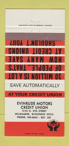 Matchbook Cover - Evinrude Boat Motors Credit Union Milwaukee WI 30 Strike