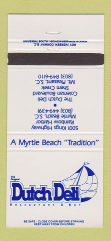 Matchbook Cover - Dutch Deli Restaurant Myrtle Beach SC Mount Pleasant 30 Strike
