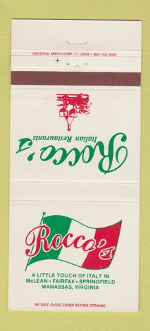 Matchbook Cover - Rocco's Italian Manassas VA McLean 30 Strike