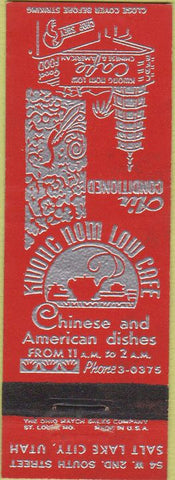 Matchbook Cover - Kwong Nom Low Cafe Chinese Salt Lake City UT