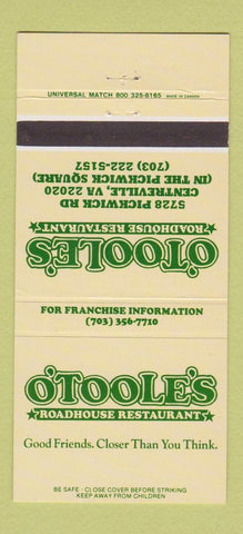 Matchbook Cover - O'Toole's Roadhouse Centreville VA 30 Strike