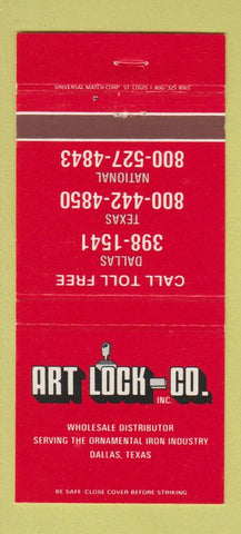 Matchbook Cover - Art Lock Dallas TX 30 Strike