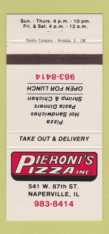 Matchbook Cover - Pieroni's Pizza Naperville IL 30 Strike