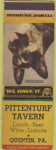 Matchbook Cover - Pittenturf Tavern Quentin PA German Shepherd