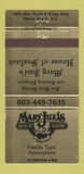 Matchbook Cover - Mary Juels Seafood Myrtle Beach SC WEAR 30 Strike