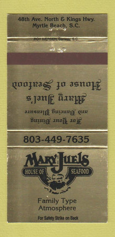 Matchbook Cover - Mary Juels Seafood Myrtle Beach SC WEAR 30 Strike