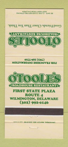Matchbook Cover - O'Toole's Roadhouse Wilmington DE 30 Strike