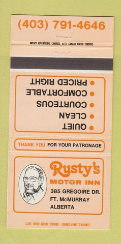 Matchbook Cover - Rusty's Motor Inn Fort McMurray AB 30 Strike