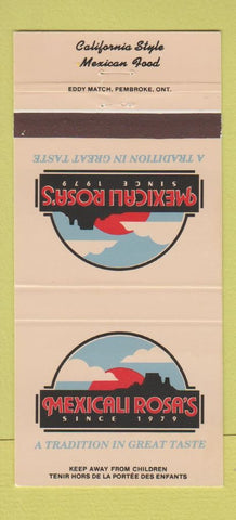 Matchbook Cover - Mexicali Rosa's Mexican Food Ottawa ON Toronto 30 Strike