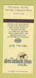 Matchbook Cover - Stratford Inn Del Mar CA 30 Strike