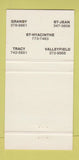 Matchbook Cover - La Formation Des Adultes Montreal QC St Jean Granby 30 Strike