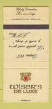 Matchbook Cover - Wiser's De Luxe Whisky WEAR 30 Strike