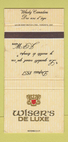 Matchbook Cover - Wiser's De Luxe Whisky WEAR 30 Strike