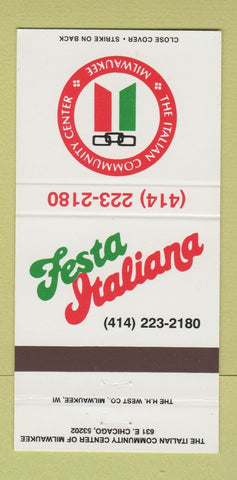 Matchbook Cover - Festa Italiana Chicago IL Italian Community Center 30 Strike