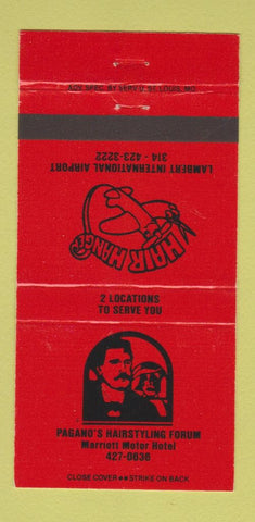 Matchbook Cover - Hair Hanger Salon Pagano's Marriott St Louis MO RED 30 Strike
