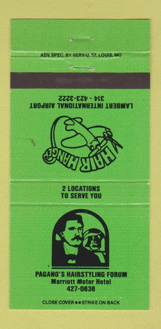 Matchbook Cover - Hanger Salon Pagano's Marriott St Louis MO GREEN 30 Strike