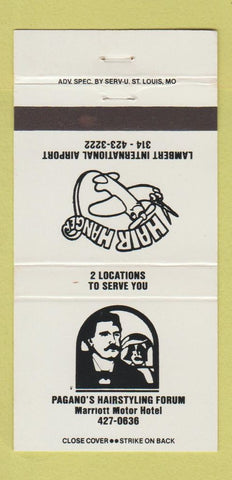 Matchbook Cover - Hanger Salon Pagano's Marriott St Louis MO WHITE 30 Strike