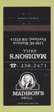 Matchbook Cover - Madison's Grill Portland OR WEAR 30 Strike