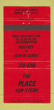 Matchbook Cover - The Place for Steak West Hartford CT 30 Strike