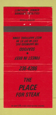 Matchbook Cover - The Place for Steak West Hartford CT 30 Strike