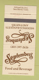 Matchbook Cover - Septembers Restaurant New Haven CT 30 Strike