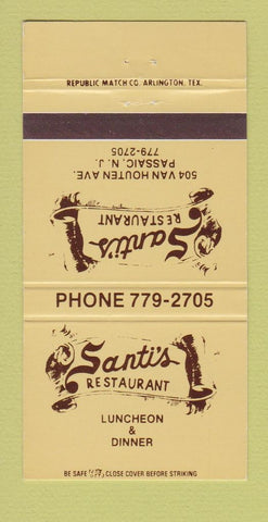 Matchbook Cover - Santi's Restaurant Passaic NJ 30 Strike