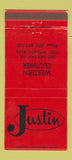 Matchbook Cover - Justin Cowboy Boots Cody WY WEAR 30 Strike
