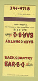 Matchbook Cover - Back Country BBQ Dallas TX 30 Strike
