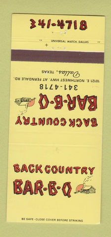 Matchbook Cover - Back Country BBQ Dallas TX 30 Strike