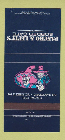 Matchbook Cover - Pancho & Lefty's Border Cafe Charlotte NC Mexican 30 Strike