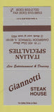 Matchbook Cover - Giannotti Restaurant Steak Oakbrook Terrace IL 30 Strike