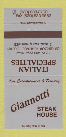 Matchbook Cover - Giannotti Restaurant Steak Oakbrook Terrace IL 30 Strike