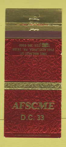 Matchbook Cover - Afscme DC 33 Philadelphia PA 30 Strike