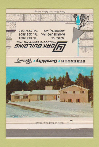 Matchbook Cover York Building Products York Harrisburg PA Aberdeen MD 40 Strike