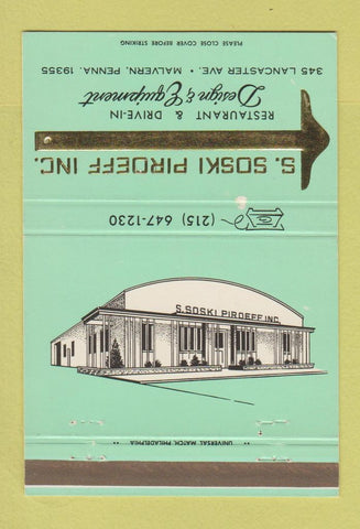 Matchbook Cover - S Soski Piroeff Restaurant Equipment Malvern PA WEAR 40 Strike