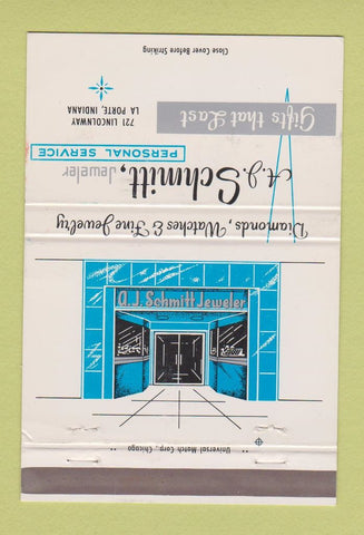 Matchbook Cover - AJ Schmitt La Porte IN Jewelry 40 Strike