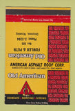 Matchbook Cover - Old American Asphalt Roof Kansas City Fort Worth 40 Strike