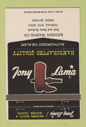 Matchbook Cover - Tony Lama Cowboy Boots Pinedale WY CREASE 40 Strike