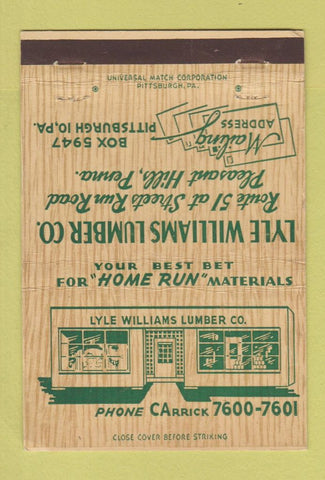 Matchbook Cover - Lyle Williams Lumber Pittsburgh PA 40 Strike