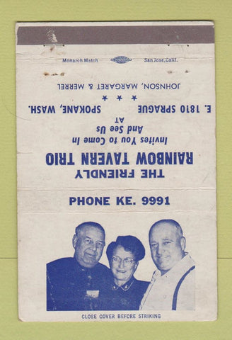 Matchbook Cover - Rainbow Tavern Trio Spokane WA WEAR 40 Strike