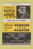 Matchbook Cover - Genuine Lath and Plaster CA WORN 40 Strike
