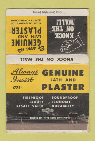 Matchbook Cover - Genuine Lath and Plaster CA WORN 40 Strike