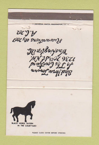 Matchbook Cover - Black Horse Tavern Washington DC WEAR 40 Strike