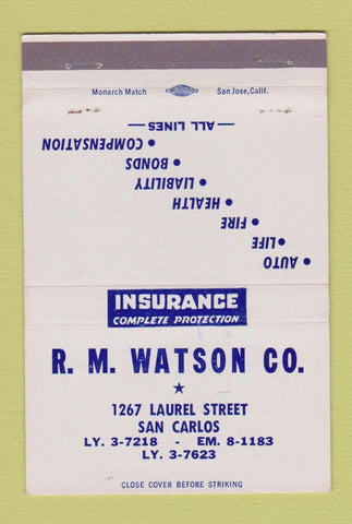 Matchbook Cover - RM Watson Insurance San Carlos CA 40 Strike
