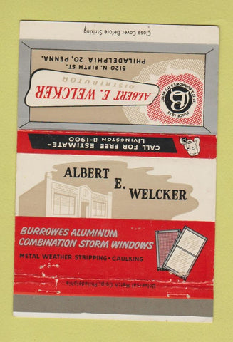 Matchbook Cover - Albert Welcker Aluminum Windows Philadelphia PA 40 Strike